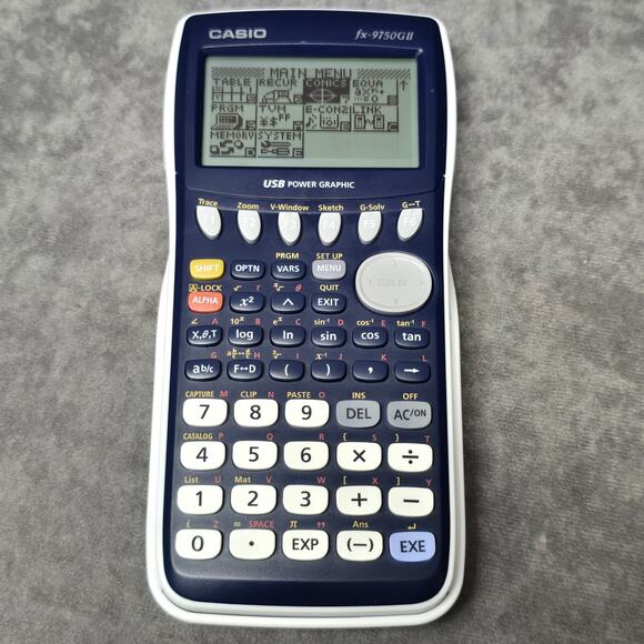 Casio FX - 9750GII Graphing Calculator Blue Front / White Back & Case - Picture 1 of 7